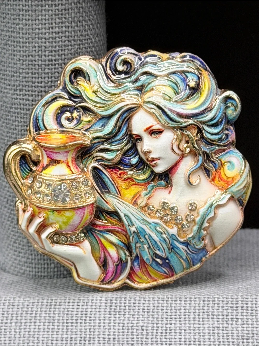 Aquarius Rhinestone & Enamel Brooch